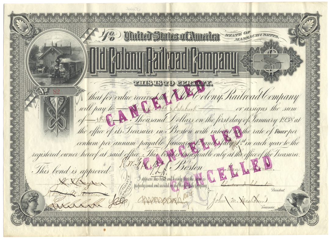 Old Colony Railroad Company Bond Certificate