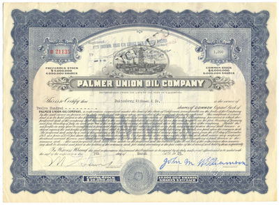 Palmer Union Oil Company Stock Certificate