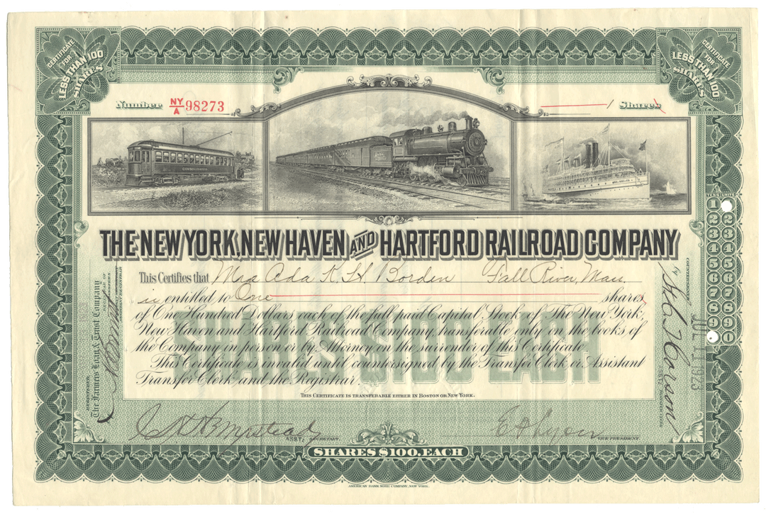 New York, New Haven and Hartford Railroad Company Stock Certificate