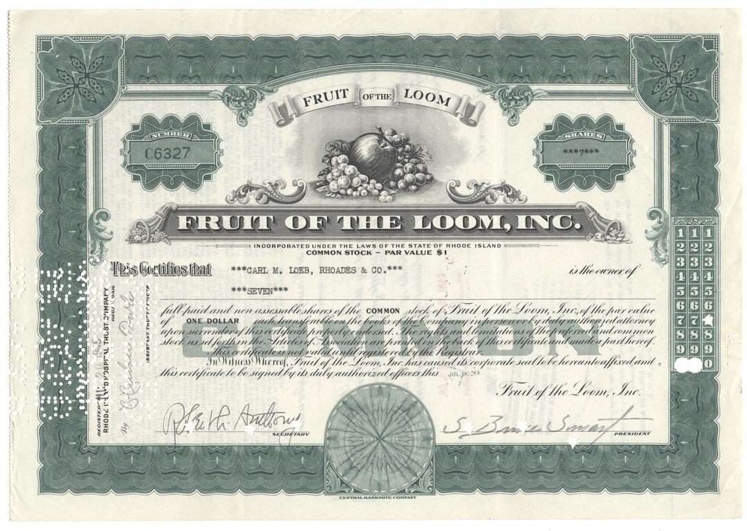 Fruit of the Loom, Inc. Stock Certificate