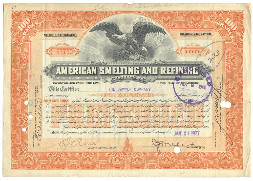 American Smelting and Refining Company Stock Certificate
