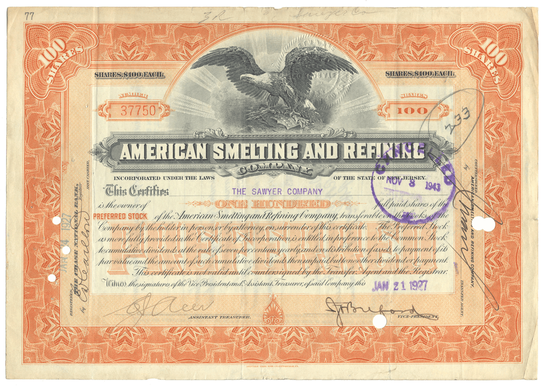 American Smelting and Refining Company Stock Certificate