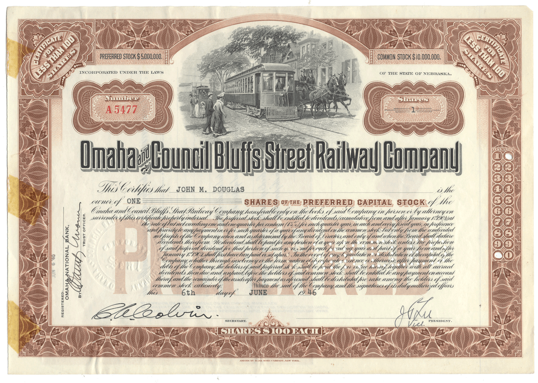 Omaha and Council Bluffs Street Railway Company (LOT OF 6 PIECES)