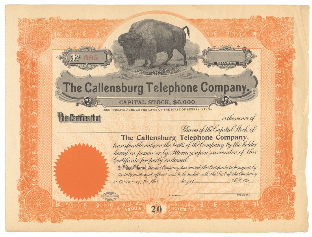 Callensburg Telephone Company Stock Certificate