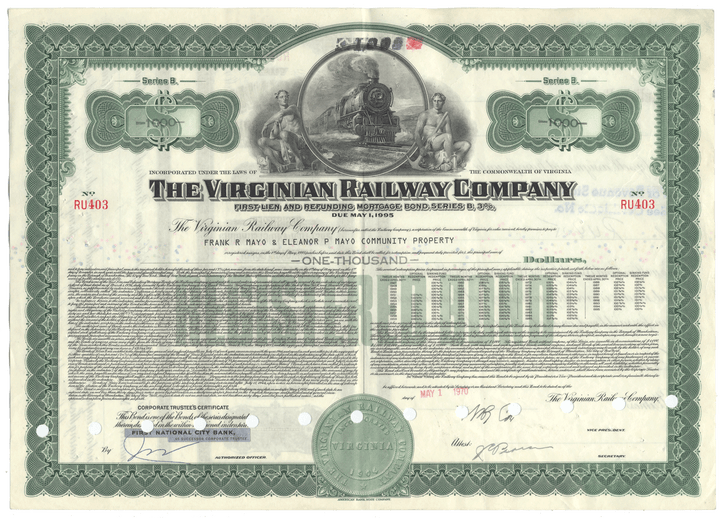 Virginian Railway Company Bond Certificate