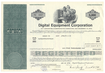 Digital Equipment Corporation Bond Certificate