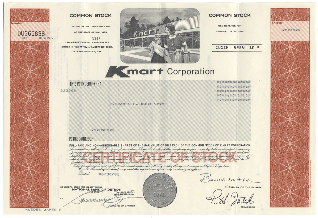 K Mart Corporation Stock Certificate