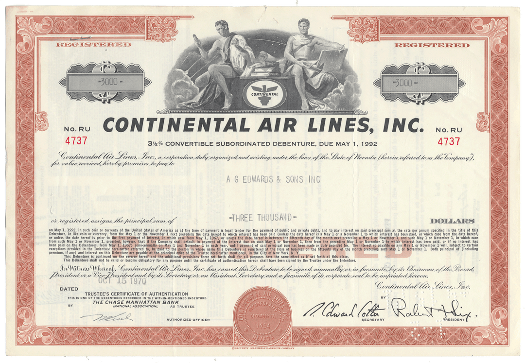 Continental Air Lines, Inc. Bond Certificate