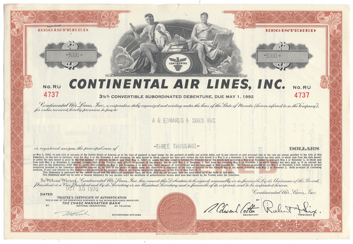 Continental Air Lines, Inc. Bond Certificate