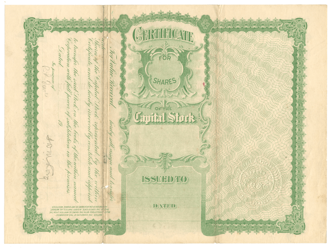 Rosemary Banking & Trust Company Stock Certificate Issued to Thomas Williams Mason Long