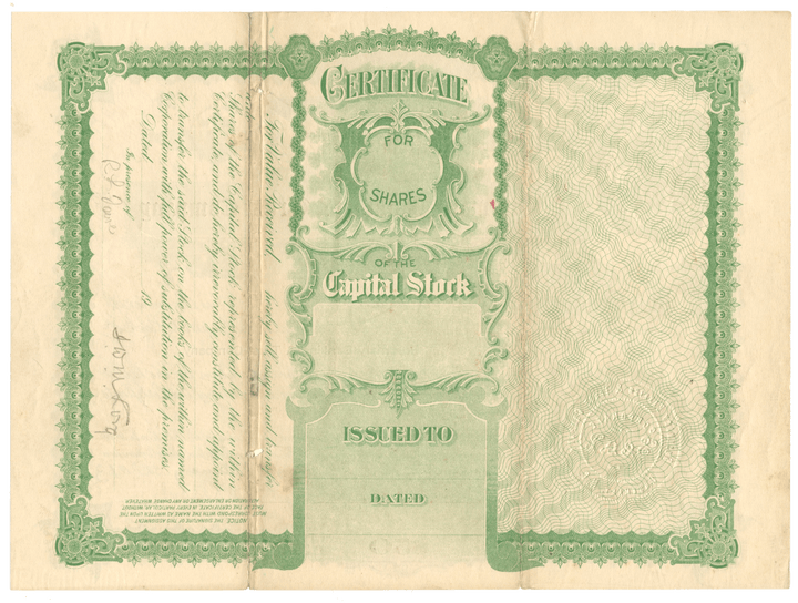 Rosemary Banking & Trust Company Stock Certificate Issued to Thomas Williams Mason Long