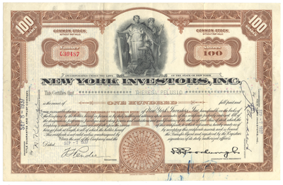 New York Investors, Inc. Stock Certificate