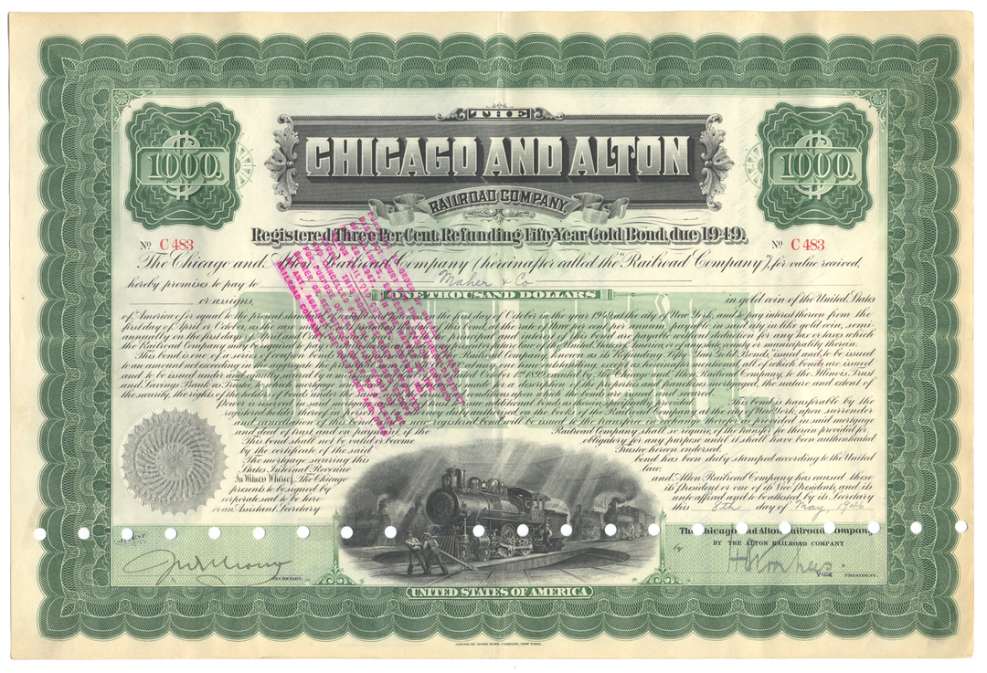 Chicago and Alton Railroad Company Bond Certificate