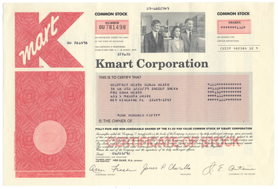 K Mart Corporation Stock Certificate
