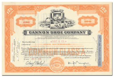 Cannon Shoe Company Stock Certificate