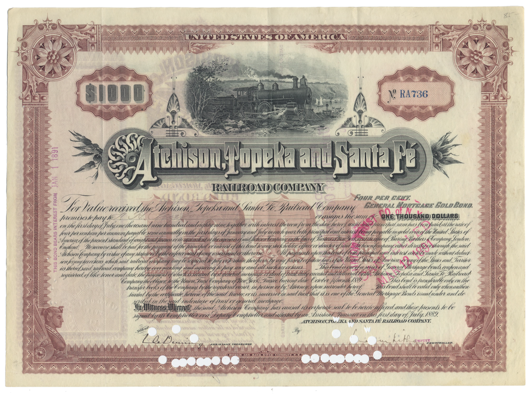 Atchison, Topeka and Santa Fe Railroad Company Bond Certificate