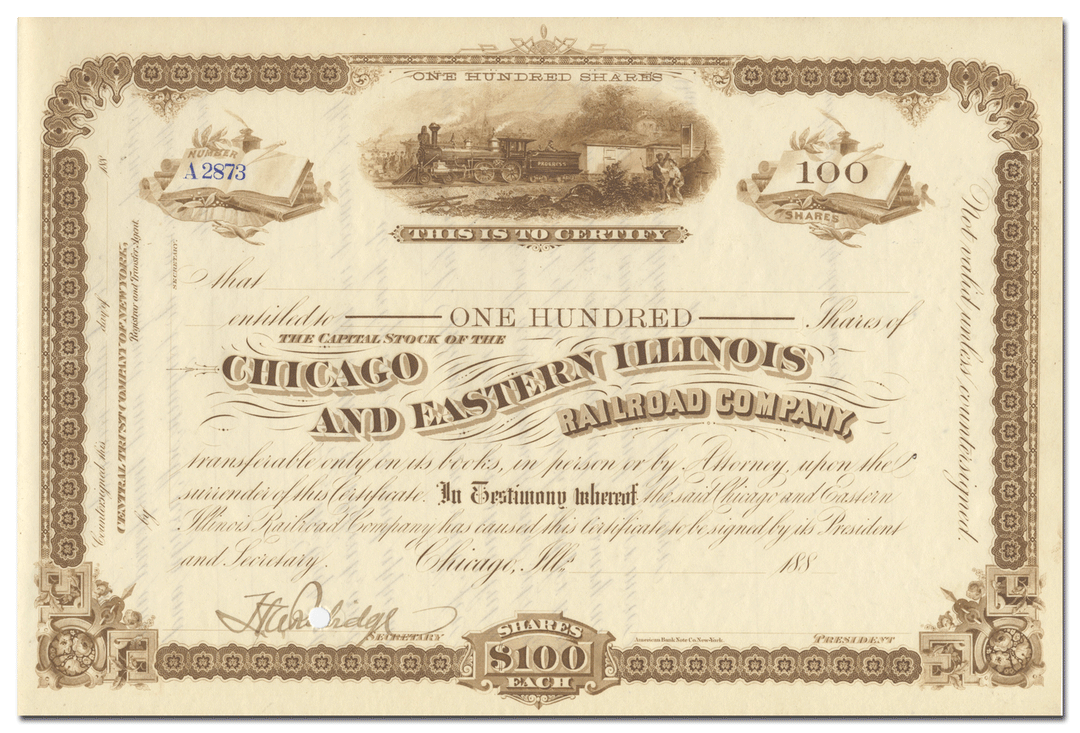 Chicago and Eastern Illinois Railroad Company Stock Certificate