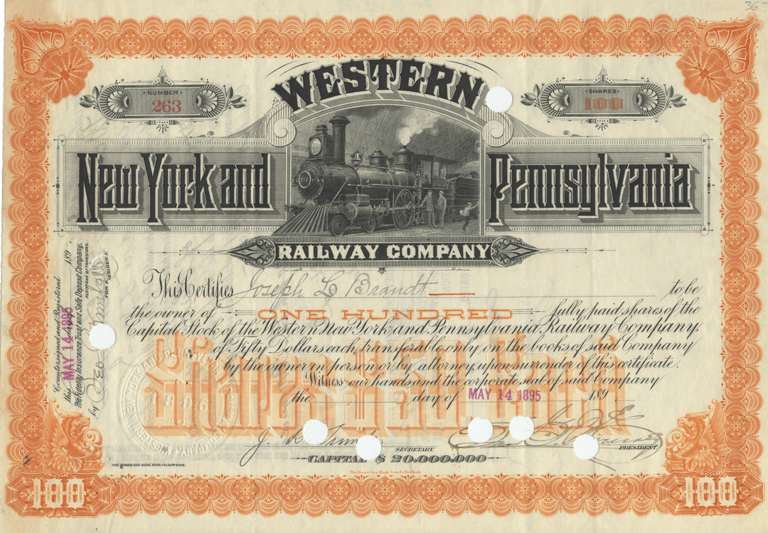 Western New York and Pennsylvania Railway Company Stock Certificate