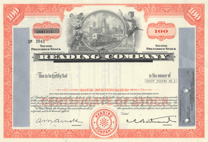 Reading Company Stock Certificate