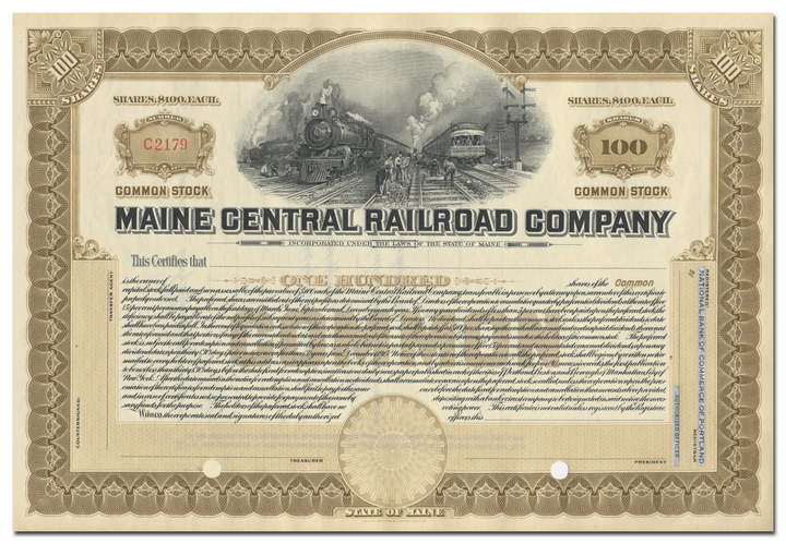 Maine Central Railroad Company Stock Certificate