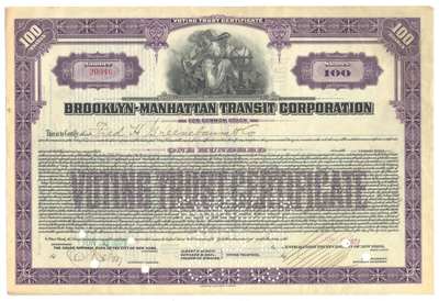 Brooklyn - Manhattan Transit Corporation Stock Certificate