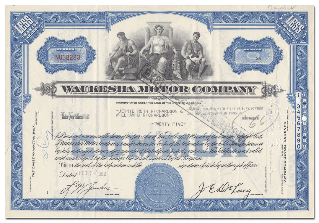 Waukesha Motor Company Stock Certificate