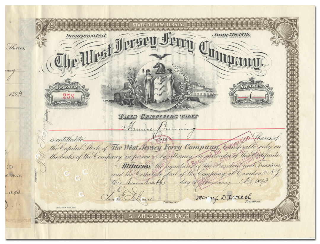 West Jersey Ferry Company Stock Certificate