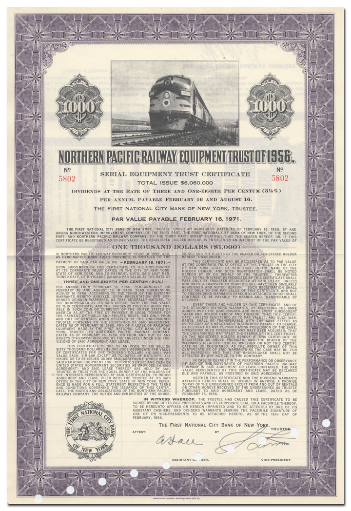 Northern Pacific Railway Company Bond Certificate