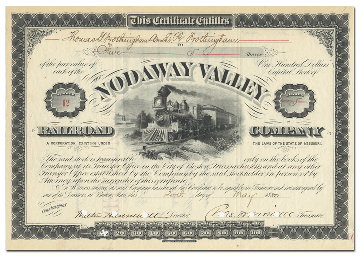 Nodaway Valley Railroad Company Stock Certificate