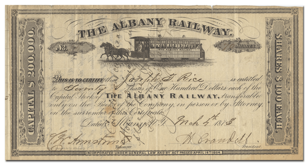 Albany Railway Stock Certificate
