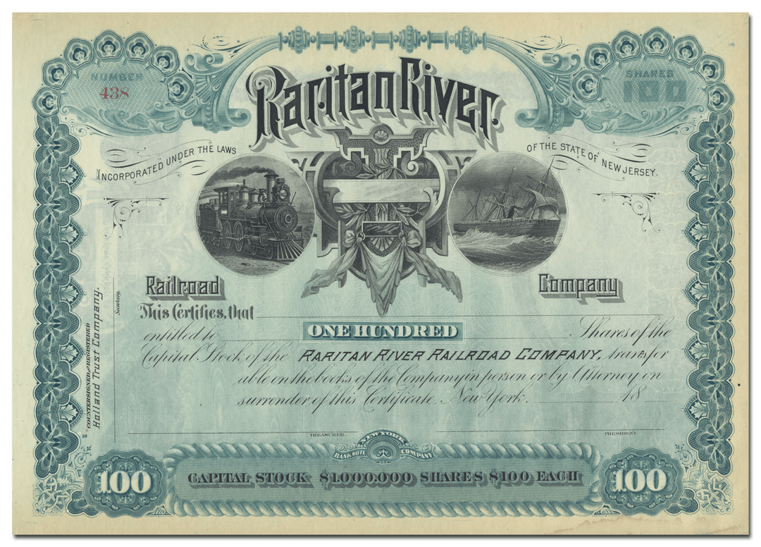 Raritan River Railroad Company Stock Certificate