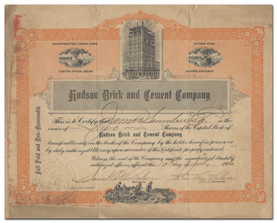 Hudson Brick and Cement Company Stock Certificate