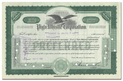 Pig'n Whistle Corporation Stock Certificate