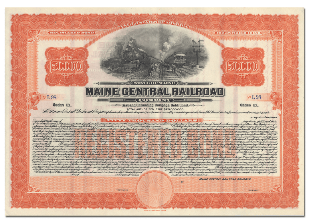 Maine Central Railroad Company Bond Certificate