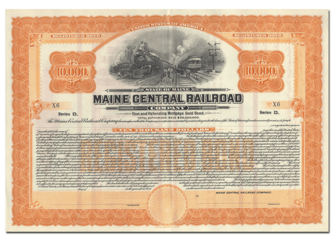 Maine Central Railroad Company Bond Certificate