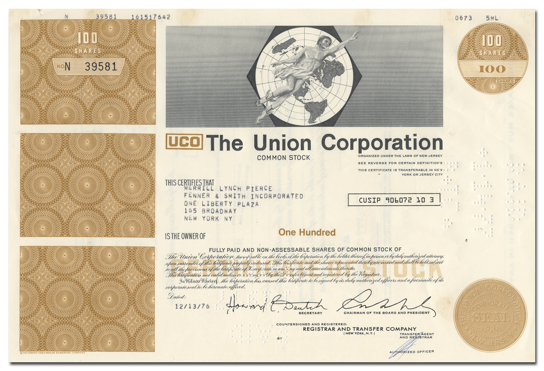 Union Corporation Stock Certificate