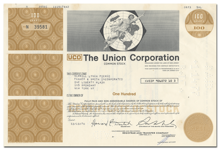 Union Corporation Stock Certificate