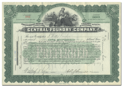 Central Foundry Company Stock Certificate