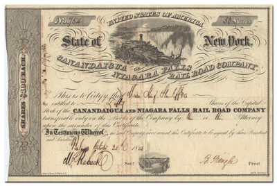 Canadaigua and Niagara Falls Rail Road Company Stock Certificate