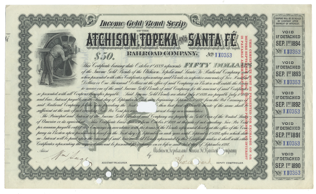 Atchison, Topeka and Santa Fe Railway Company Bond Certificate