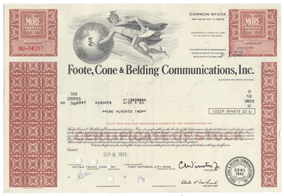 Foote, Cone & Belding Communications, Inc. Stock Certificate