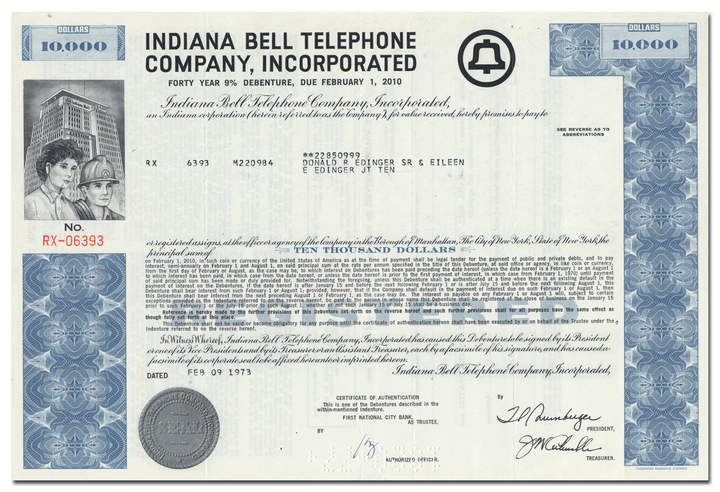 Indiana Bell Telephone Company, Incorporated Bond Certificate
