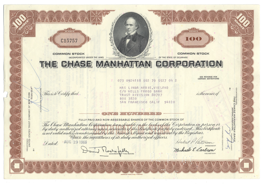 Chase Manhattan Bank Stock Certificate