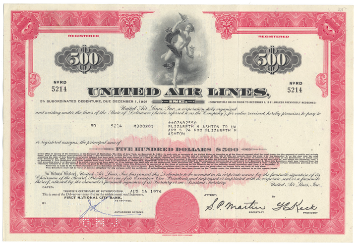 United Air Lines, Inc. Bond Certificate