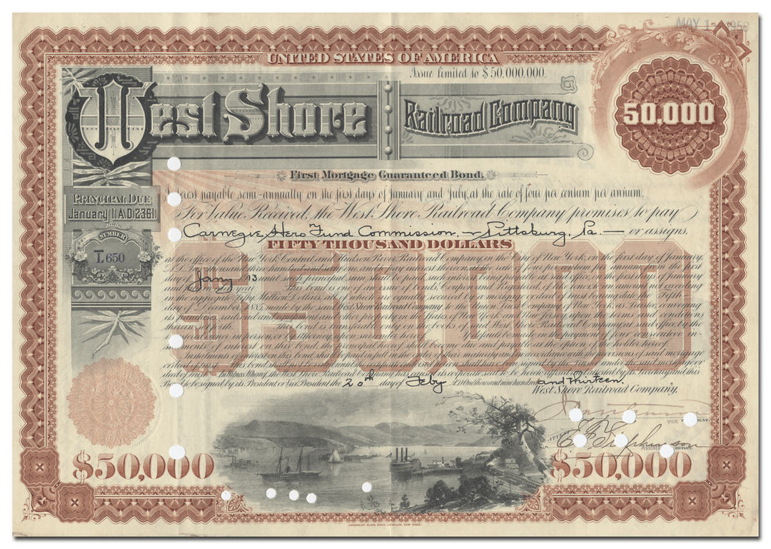 West Shore Railroad Company Bond Certificate