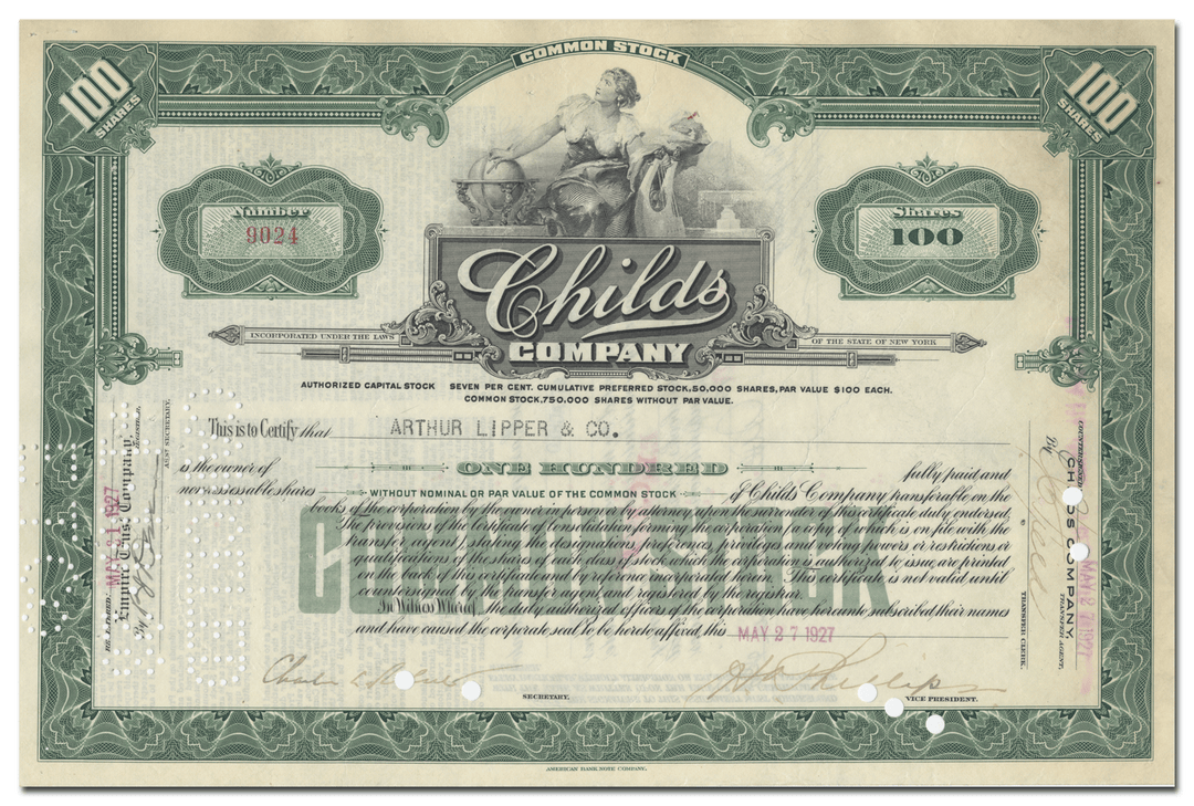 Childs Company Stock Certificate