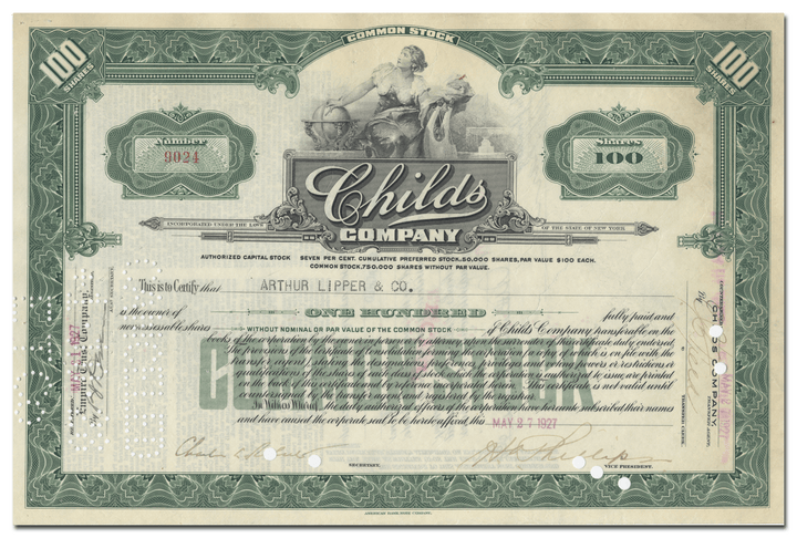 Childs Company Stock Certificate
