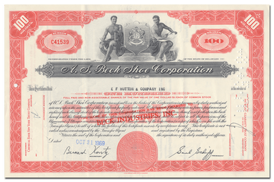 A. S. Beck Shoe Corporation Stock Certificate