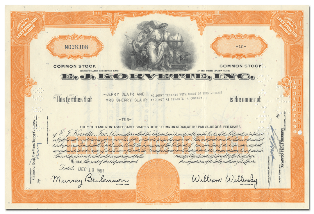 E. J. Korvette, Inc. Stock Certificate