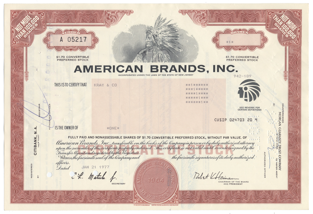 American Brands, Inc. Stock Certificate